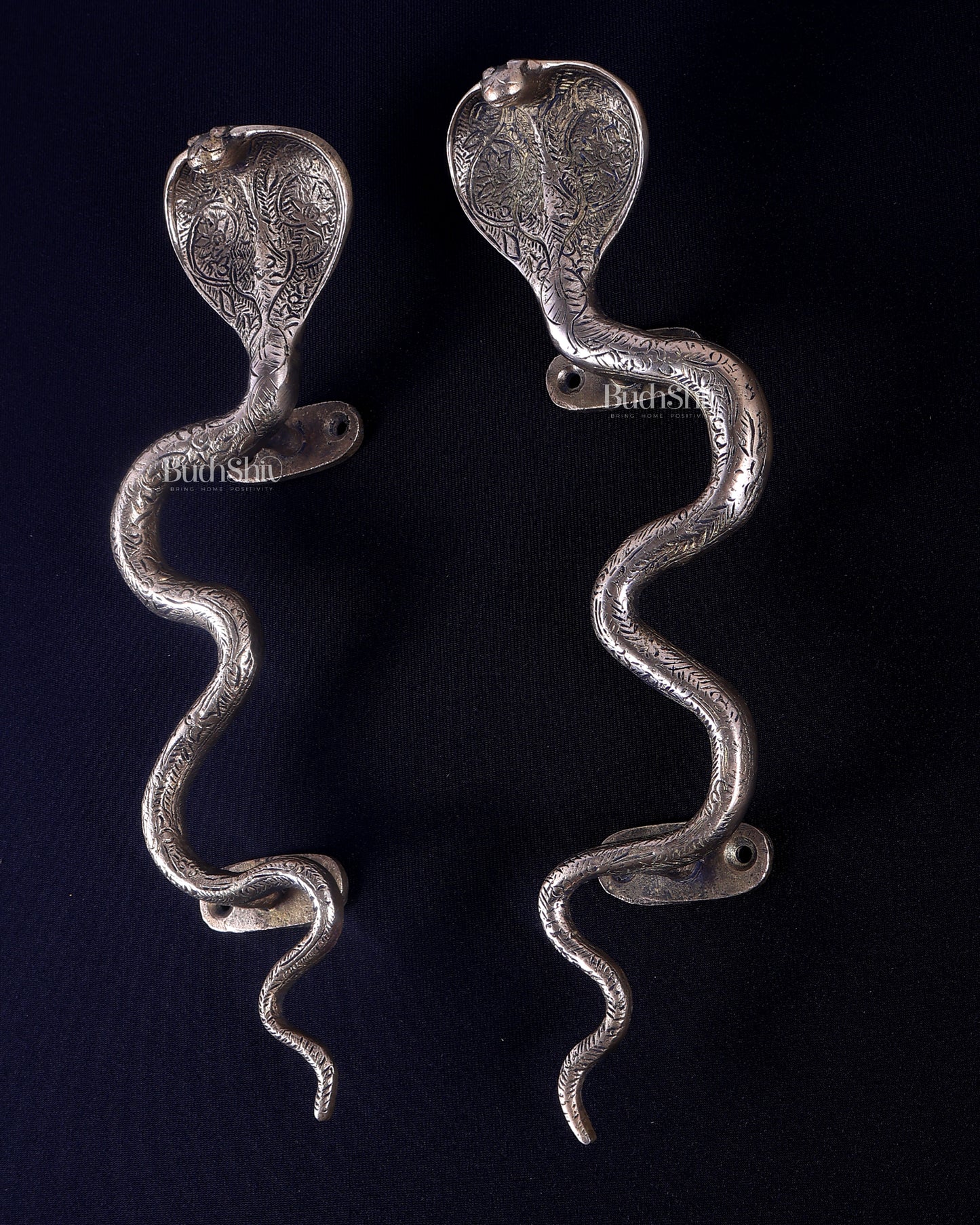 Pure Brass Naga Snake Design Door Handle Pair | Antique Main Door Hardware 11.5 inch