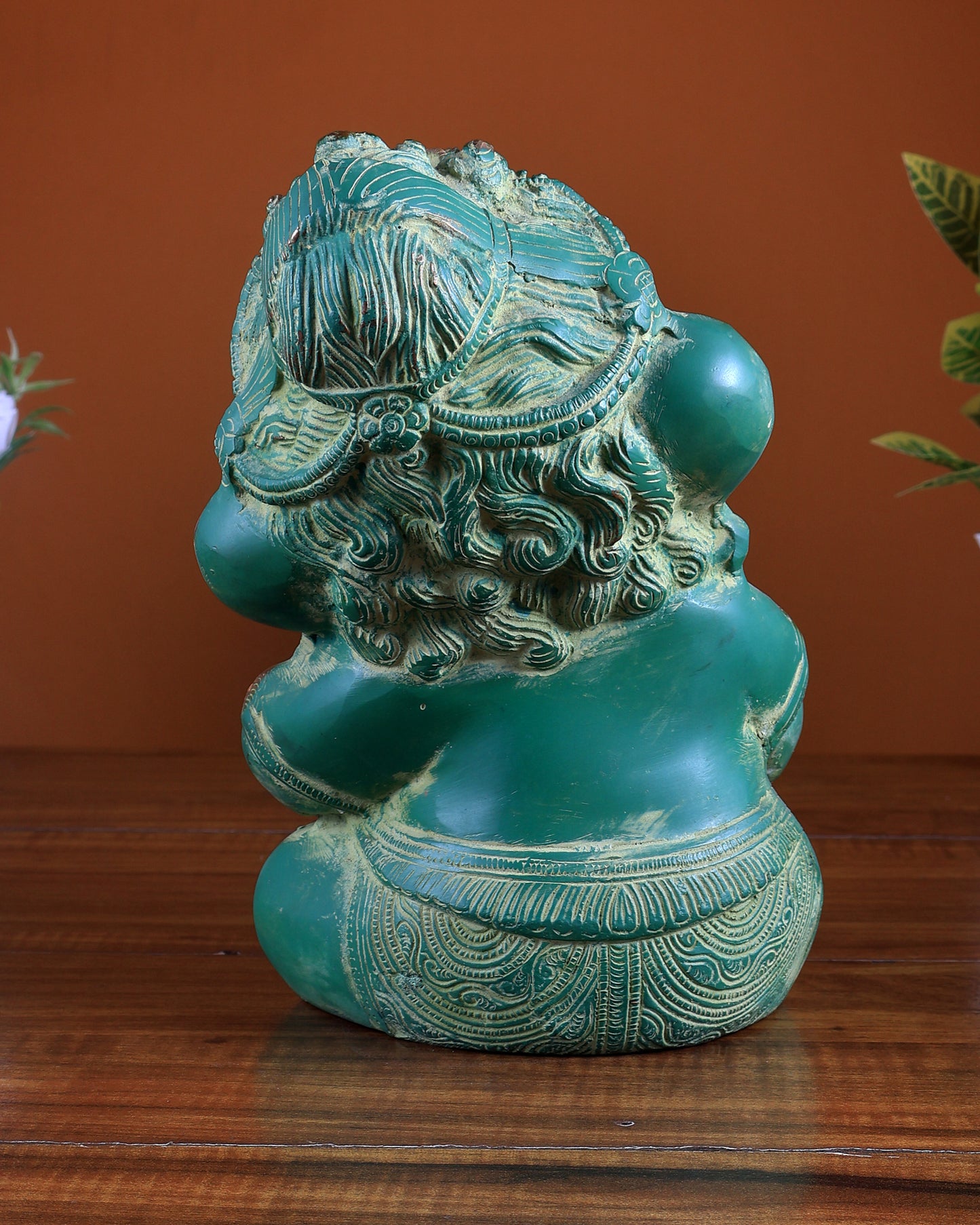 Pure Brass Baby Ganesha Statue | Vintage Green Patina Finish 8 inch