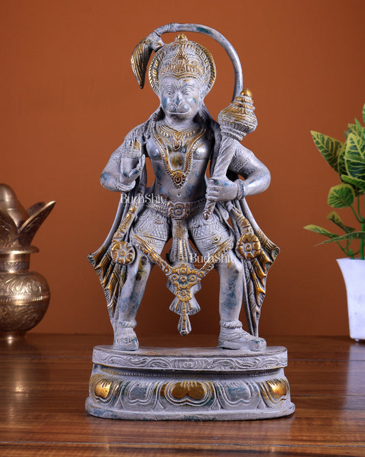 Vintage Brass Lord Hanuman Standing Statue | Sand Patina Finish 11 inch