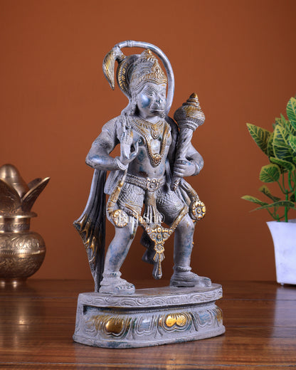 Vintage Brass Lord Hanuman Standing Statue | Sand Patina Finish 11 inch