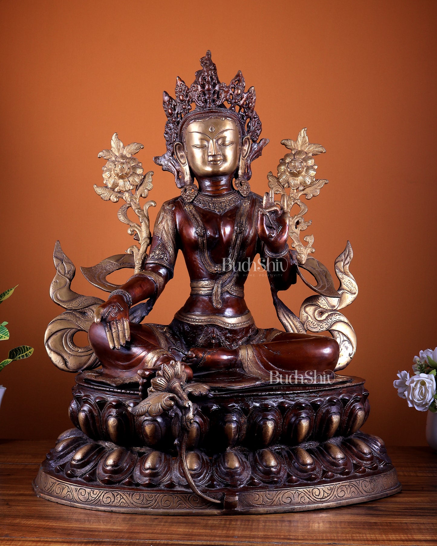Pure Brass Large Green Tara Statue 24.5"