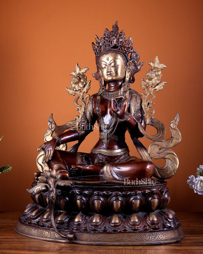 Pure Brass Large Green Tara Statue 24.5"