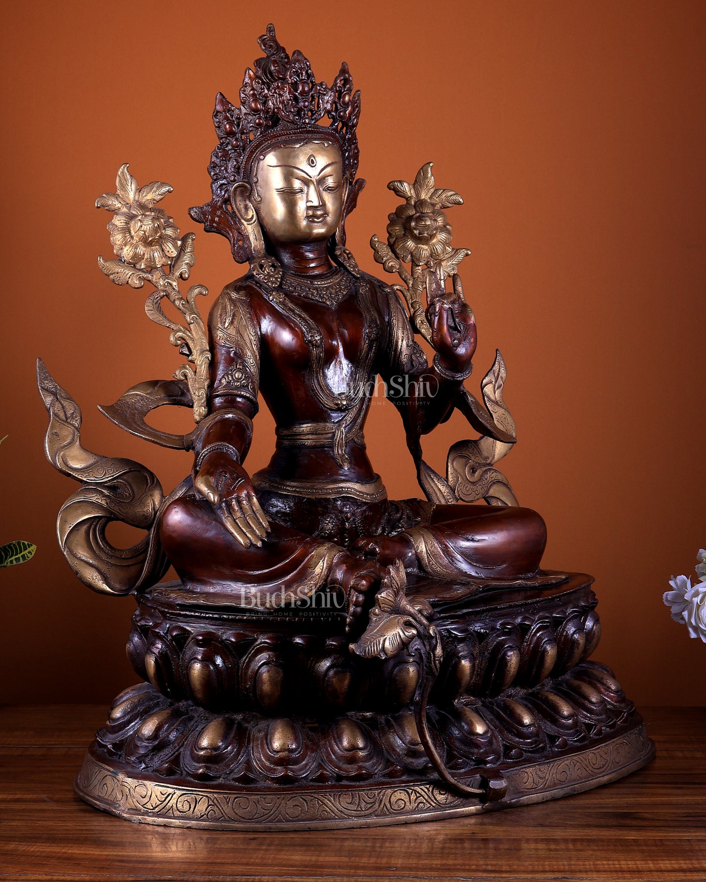Pure Brass Large Green Tara Statue 24.5"