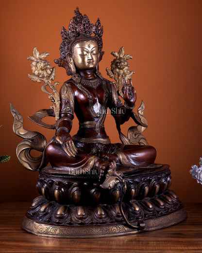 Pure Brass Large Green Tara Statue 24.5"