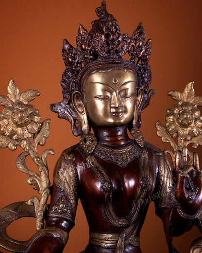 Pure Brass Large Green Tara Statue 24.5"