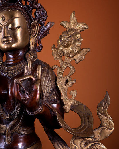 Pure Brass Large Green Tara Statue 24.5"