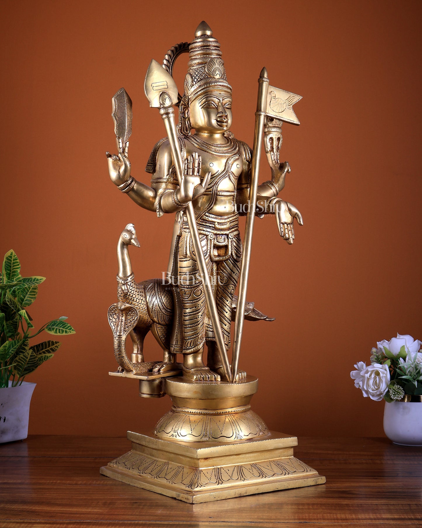 Pure Brass Lord Kartikeya Murugan Swamy Statue Idol 25"