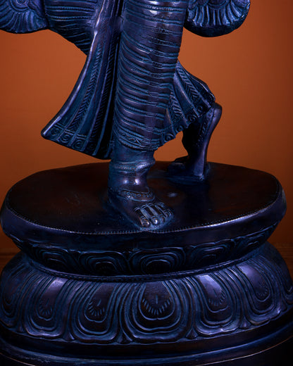 Brass Lady Holding Parrot – Chola Style, 36 Inch