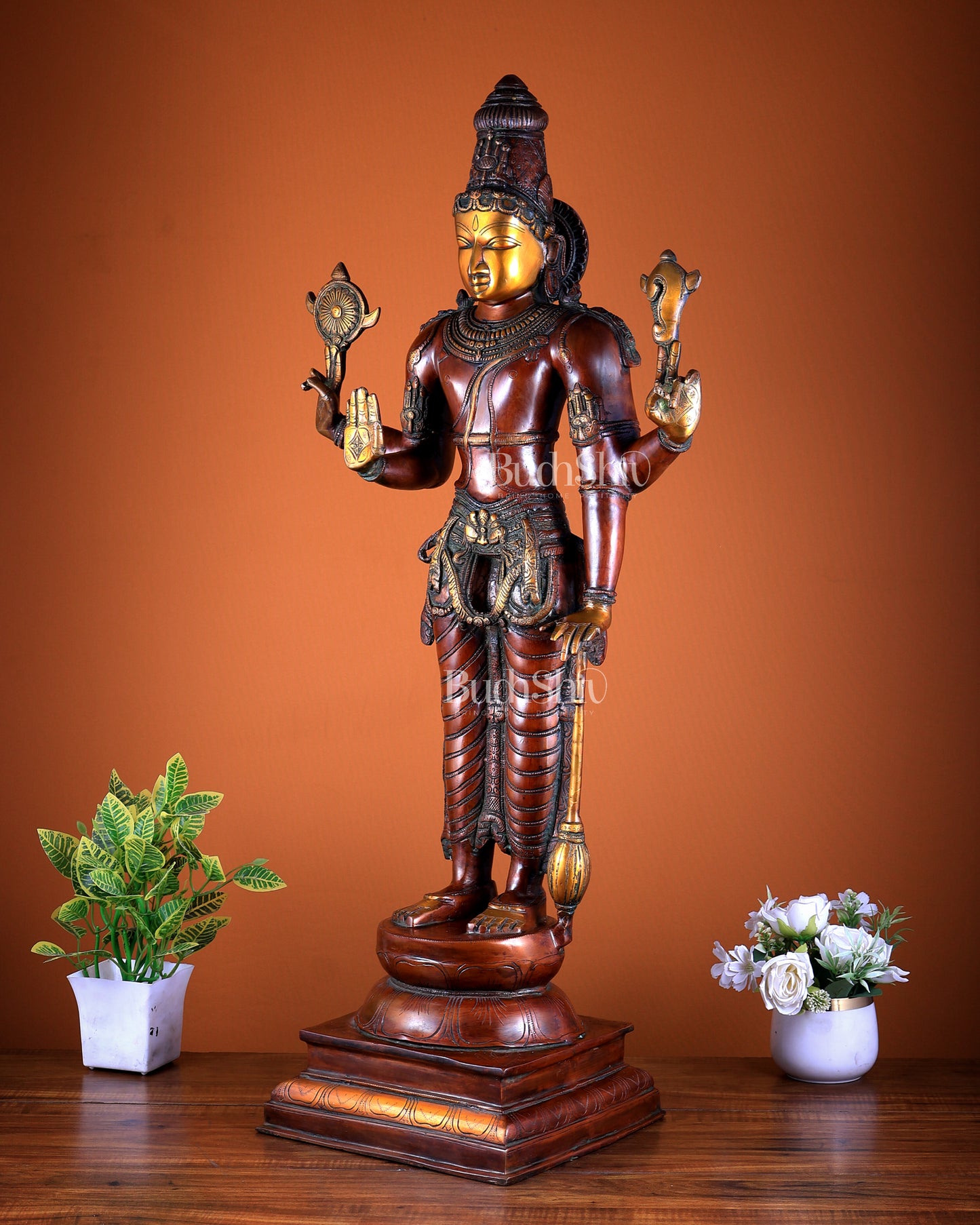 Lord Vishnu large brass Narayana Statue – Chola Dual Tone 37"