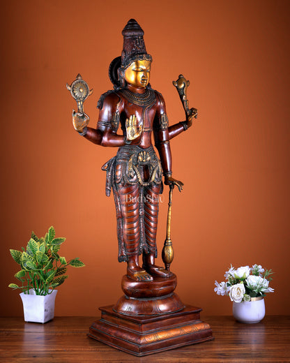 Lord Vishnu large brass Narayana Statue – Chola Dual Tone 37"