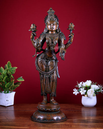 Brass Lakshmi Statue standing blessing mudra  – 24.5” chola bronze layer
