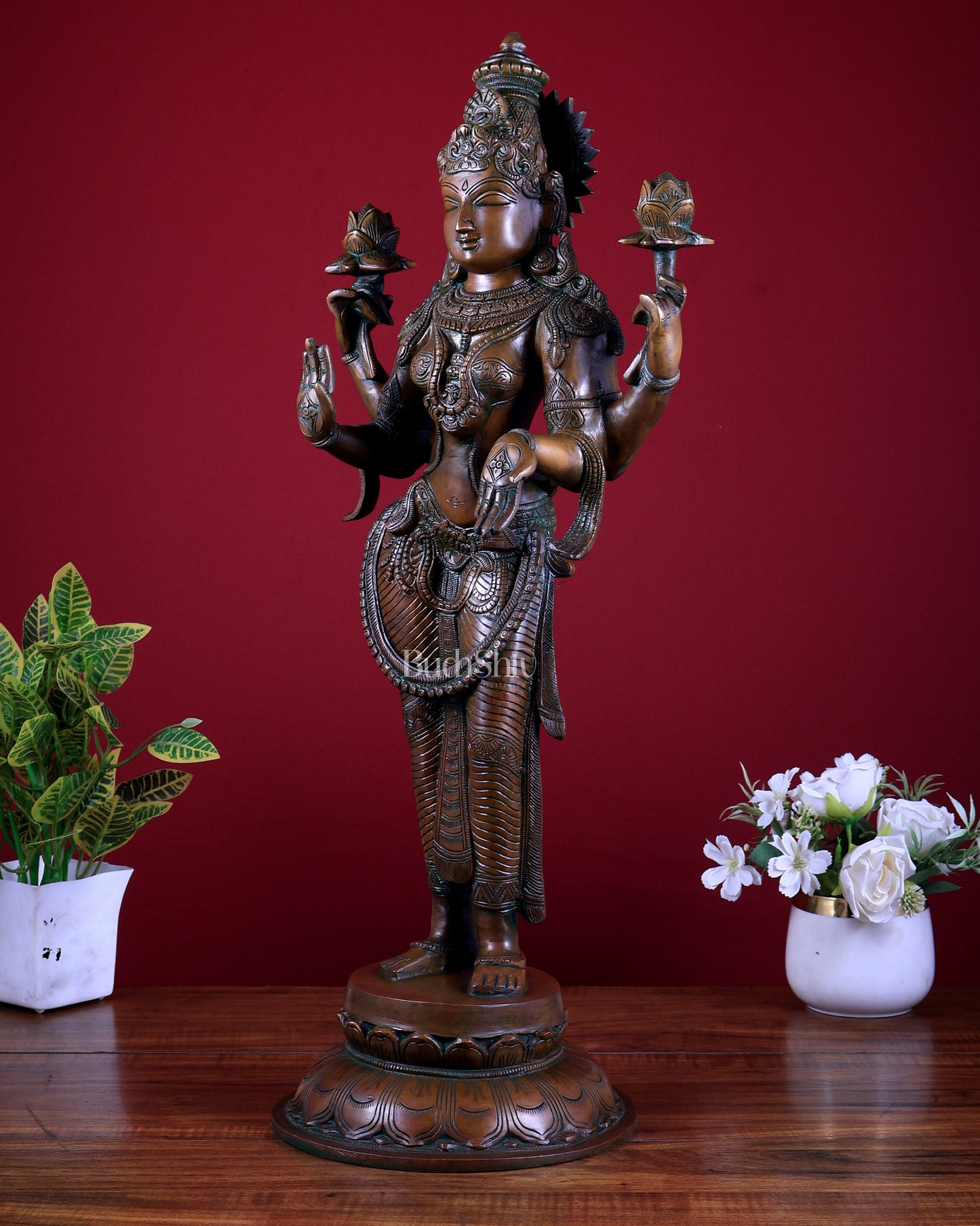 Brass Lakshmi Statue standing blessing mudra  – 24.5” chola bronze layer