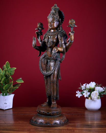 Brass Lakshmi Statue standing blessing mudra  – 24.5” chola bronze layer