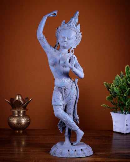 Pure Brass Dancing Tara Devi Maya Buddhist Sculpture - 20" Tall sand finish