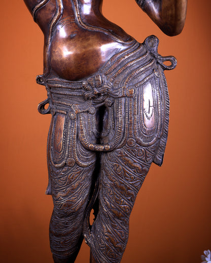 Pure Brass Lady sculpture applying sindoor – Chola Style, 38 Inch