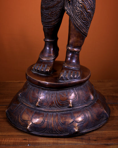 Pure Brass Lady sculpture applying sindoor – Chola Style, 38 Inch