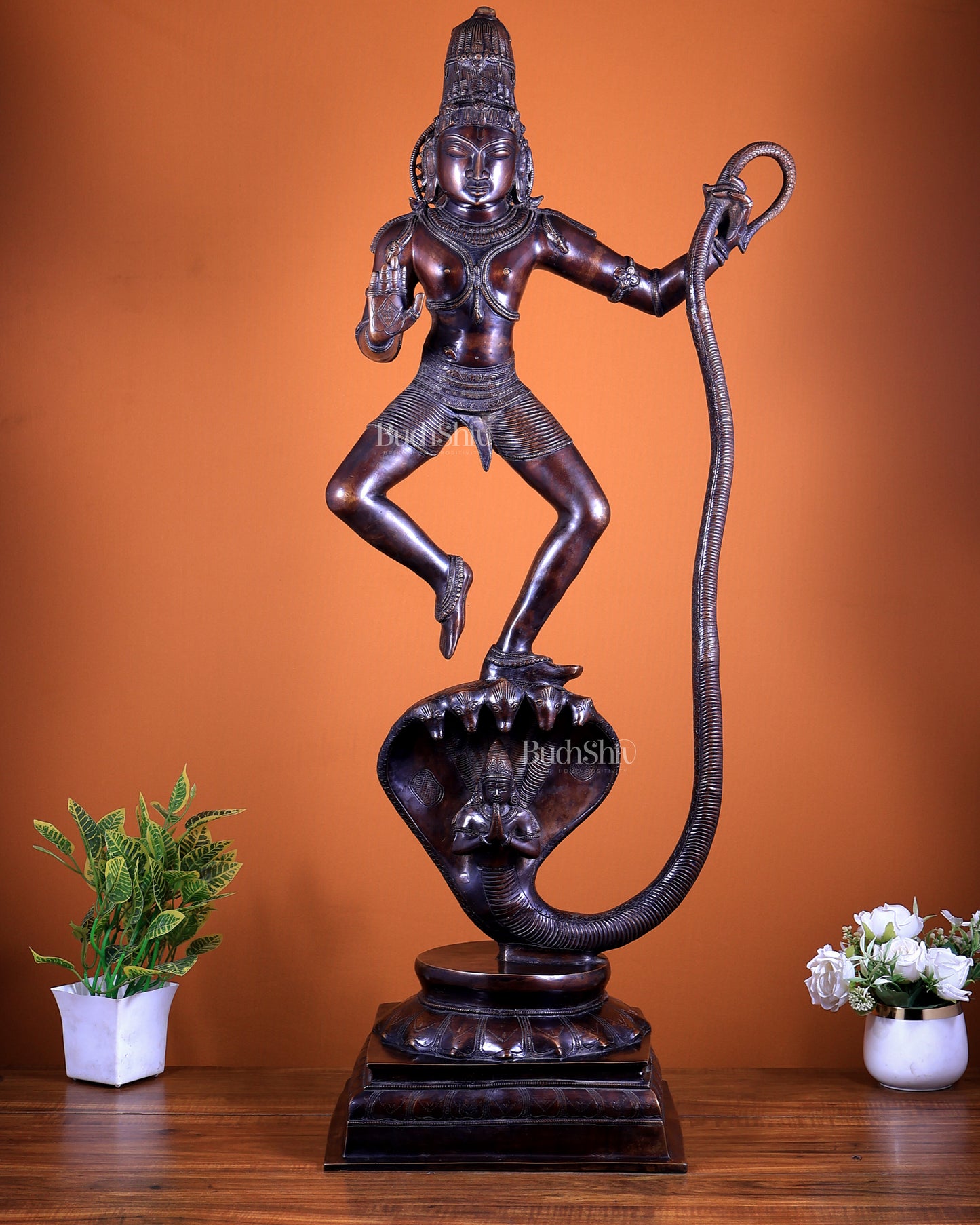 Large Brass Krishna Dancing on Kaliya Naag – 42”