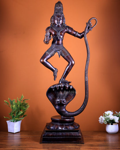 Large Brass Krishna Dancing on Kaliya Naag – 42”