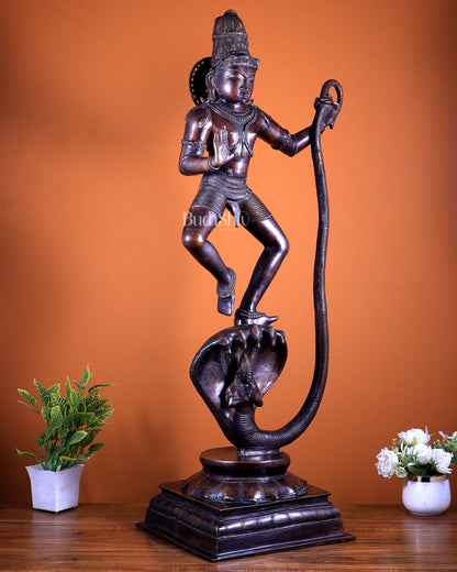 Large Brass Krishna Dancing on Kaliya Naag – 42”