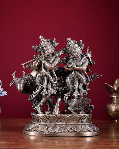 Brass Radha Krishna with Cow Idol 12 inch