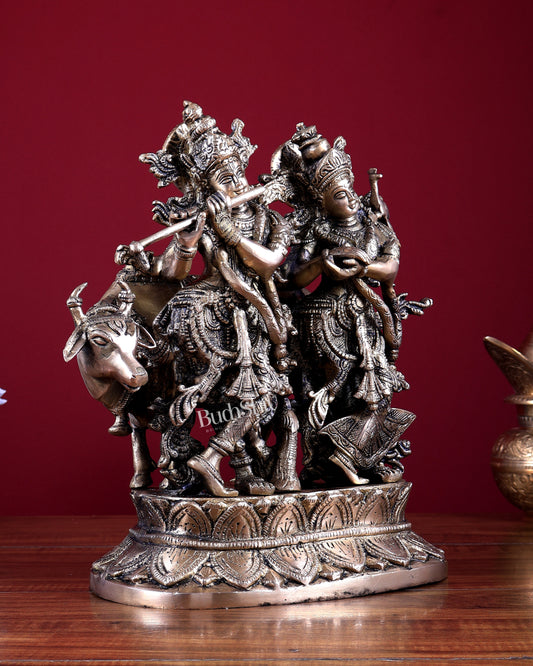 Brass Radha Krishna with Cow Idol 12 inch