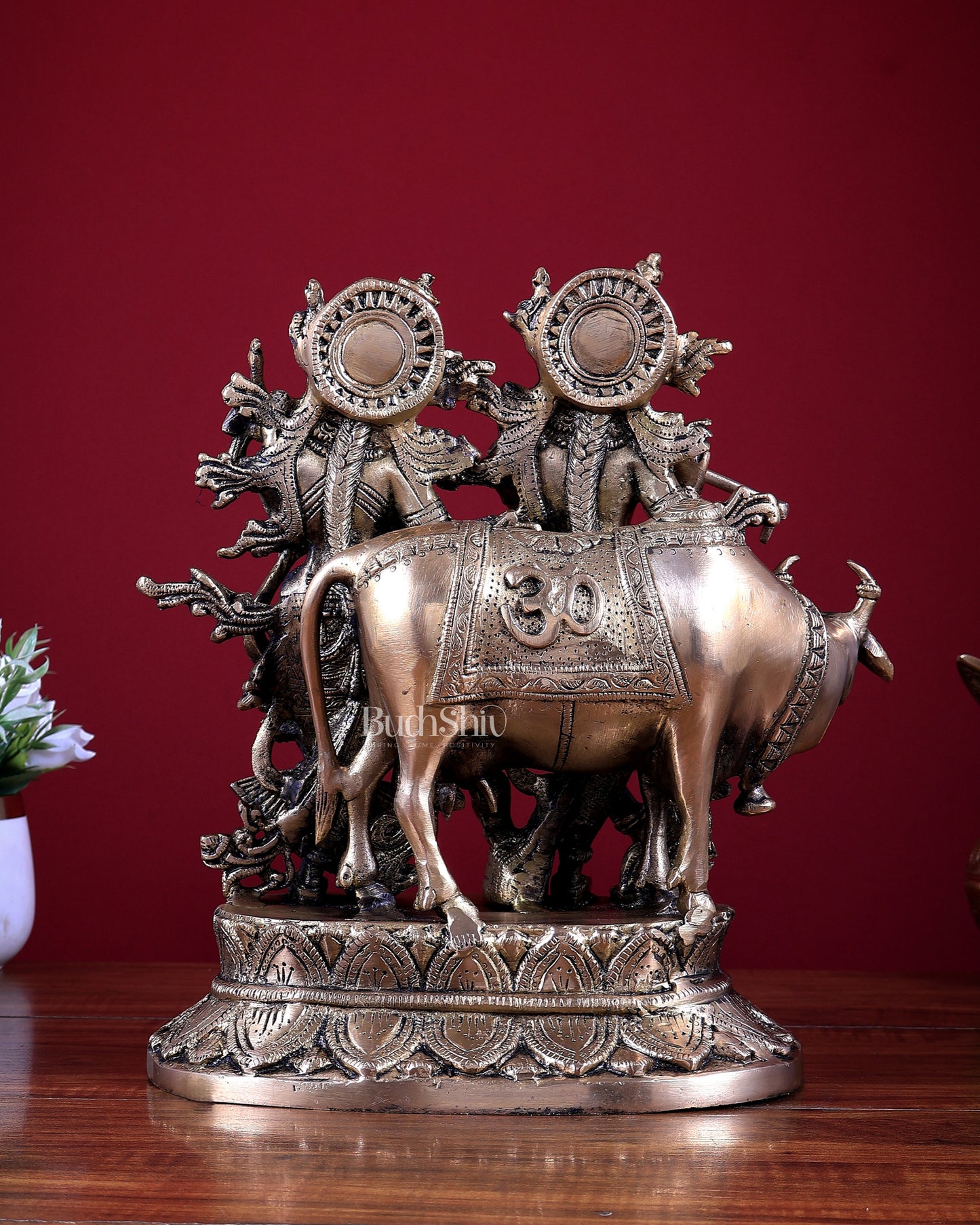 Brass Radha Krishna with Cow Idol 12 inch