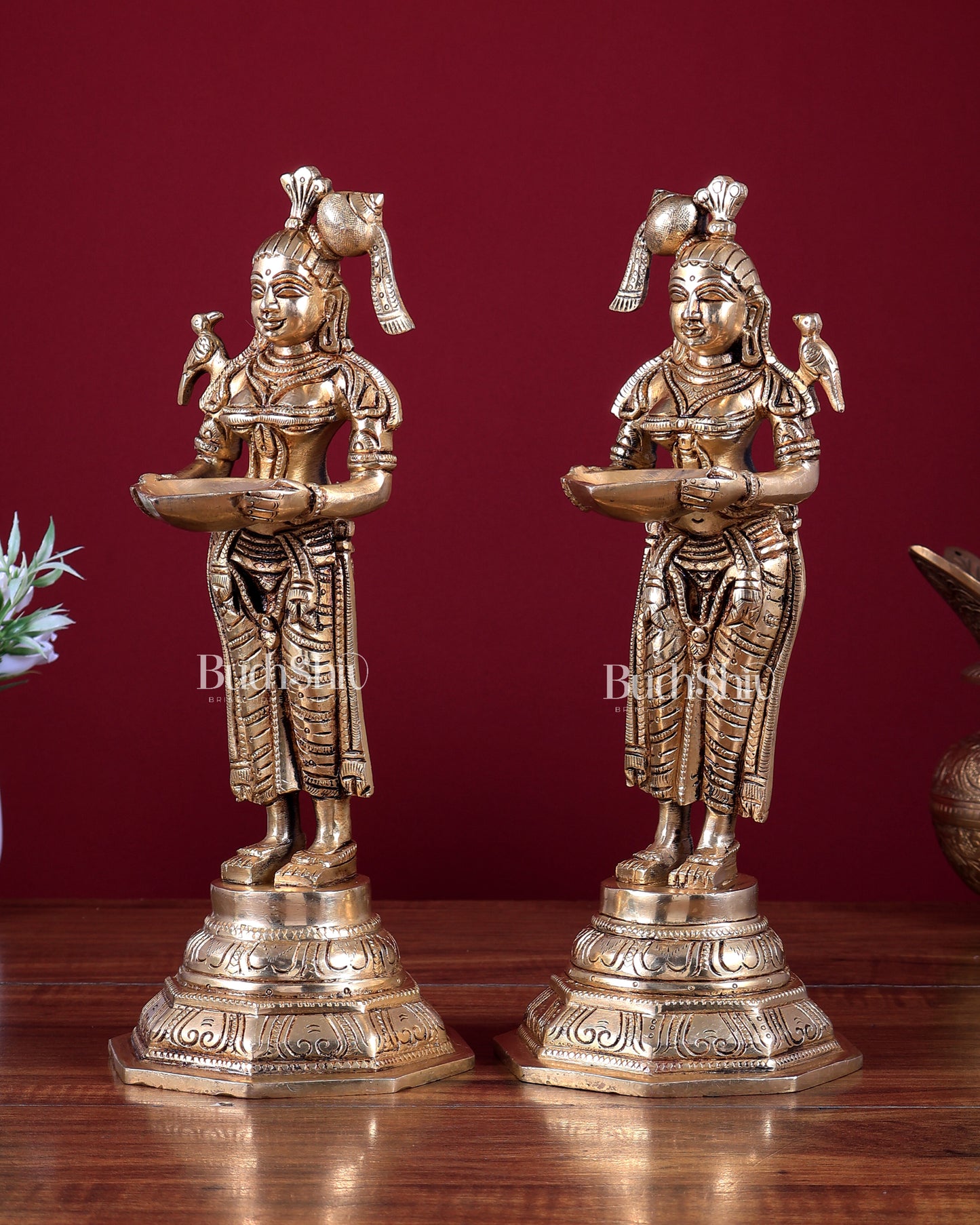 Brass Deep Lakshmi Pavai Vilakku Oil Lamp – Lady Holding Diya (Pair) 11 inch