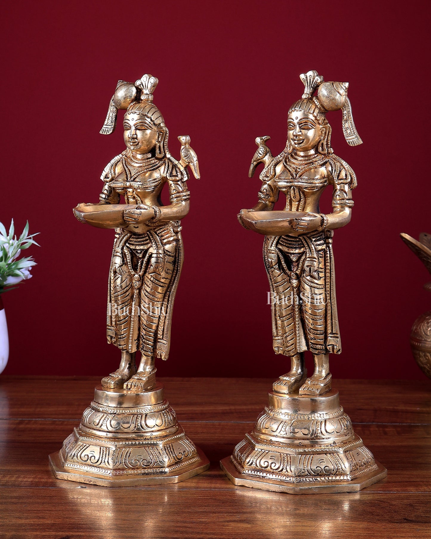 Brass Deep Lakshmi Pavai Vilakku Oil Lamp – Lady Holding Diya (Pair) 11 inch