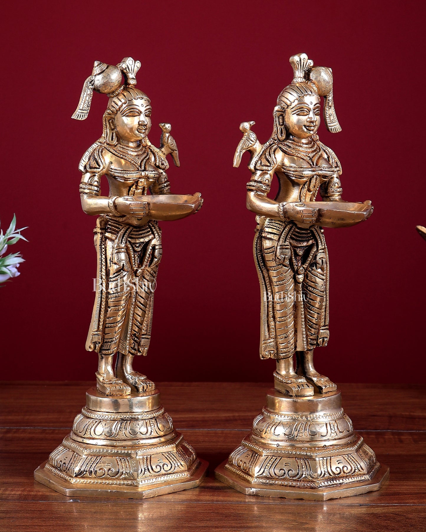 Brass Deep Lakshmi Pavai Vilakku Oil Lamp – Lady Holding Diya (Pair) 11 inch