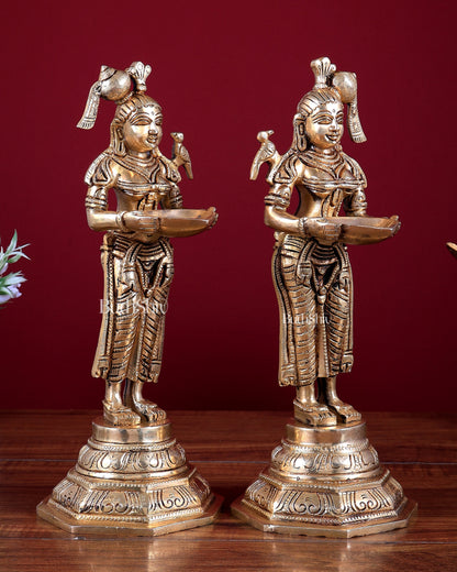 Brass Deep Lakshmi Pavai Vilakku Oil Lamp – Lady Holding Diya (Pair) 11 inch
