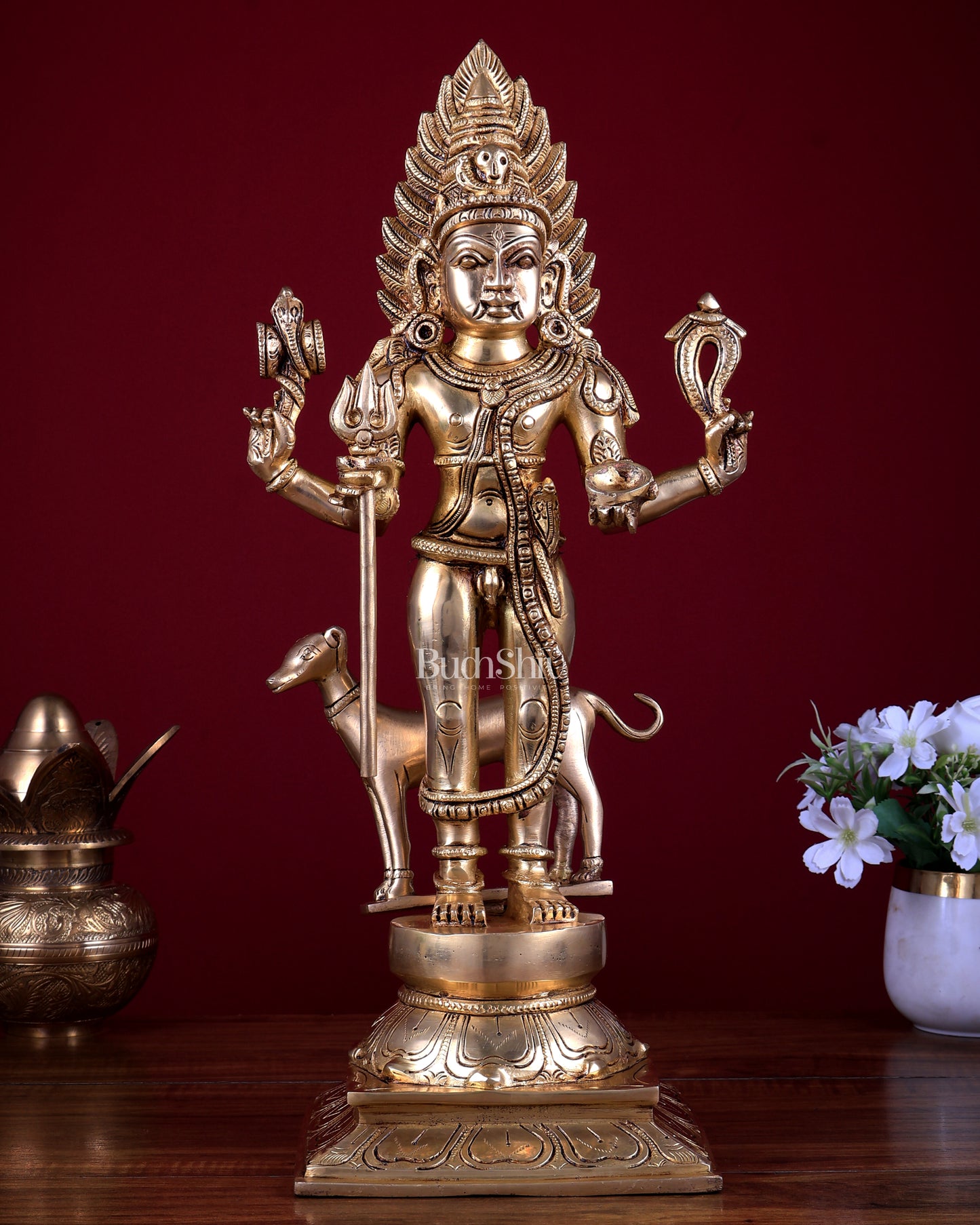 Pure Brass Kaal Bhairava Idol - 18.5 Inch Bhairo Baba large statue