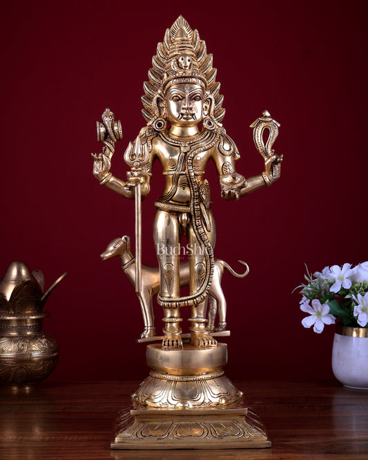 Pure Brass Kaal Bhairava Idol - 18.5 Inch Bhairo Baba large statue