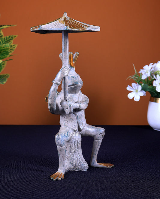 Brass Frog with Wings Holding Umbrella – Vintage Fantasy Showpiece