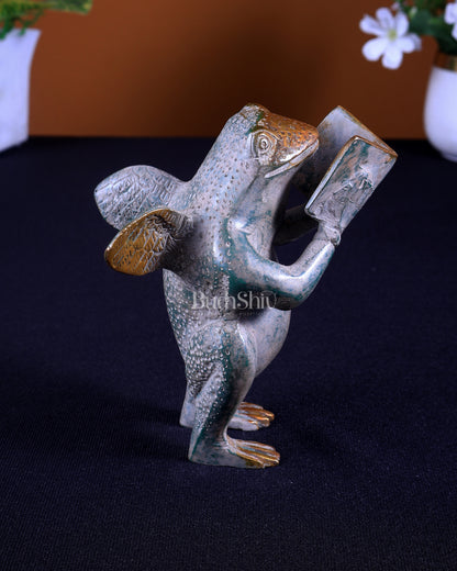 Brass Winged Frog Reading a Book – Whimsical Fantasy Collectible Showpiece
