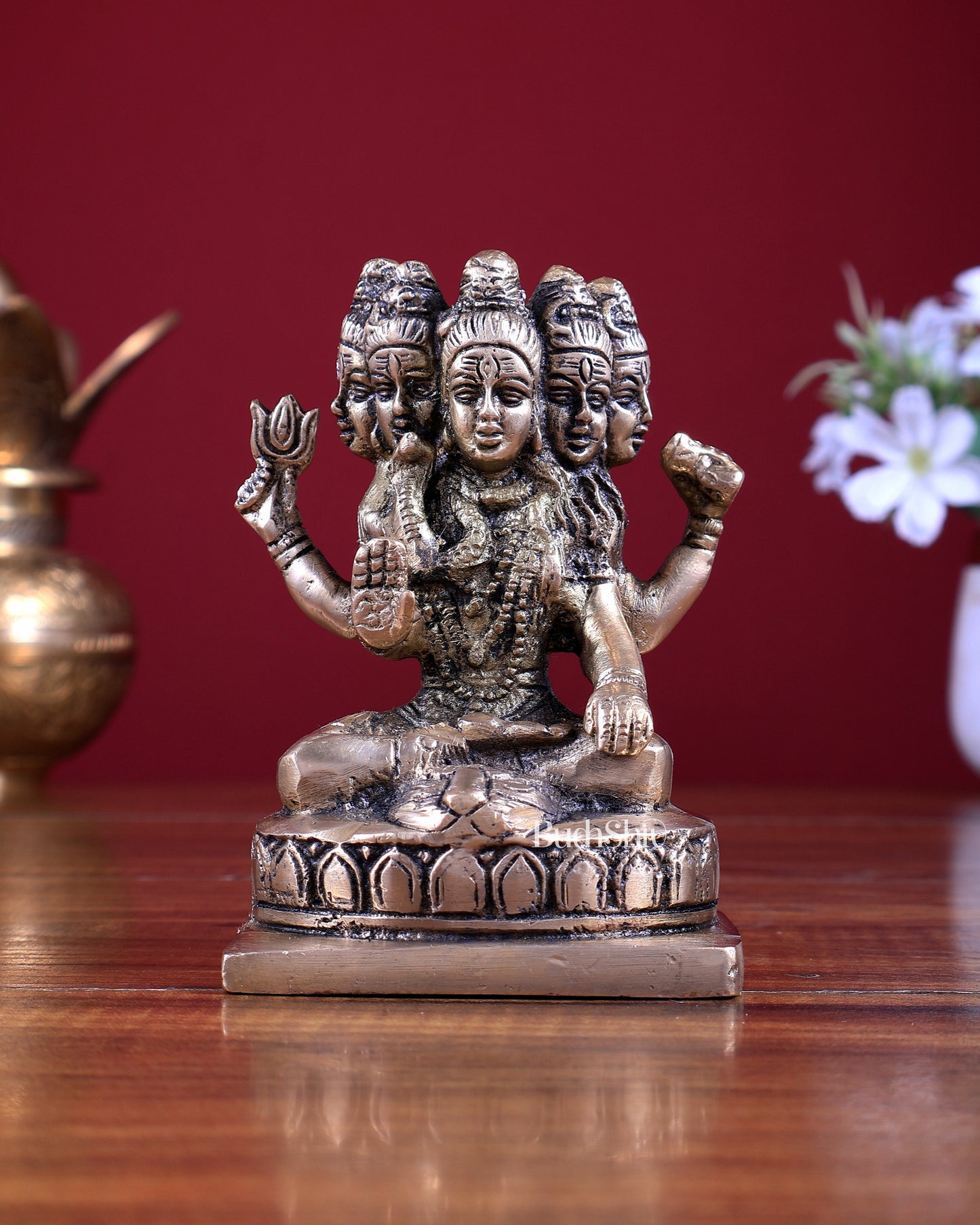 Brass Sadashiva Statue – Five-Faced Shiva Sculpture