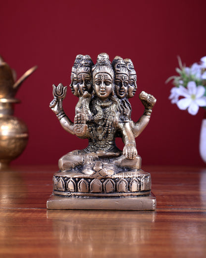 Brass Sadashiva Statue – Five-Faced Shiva Sculpture