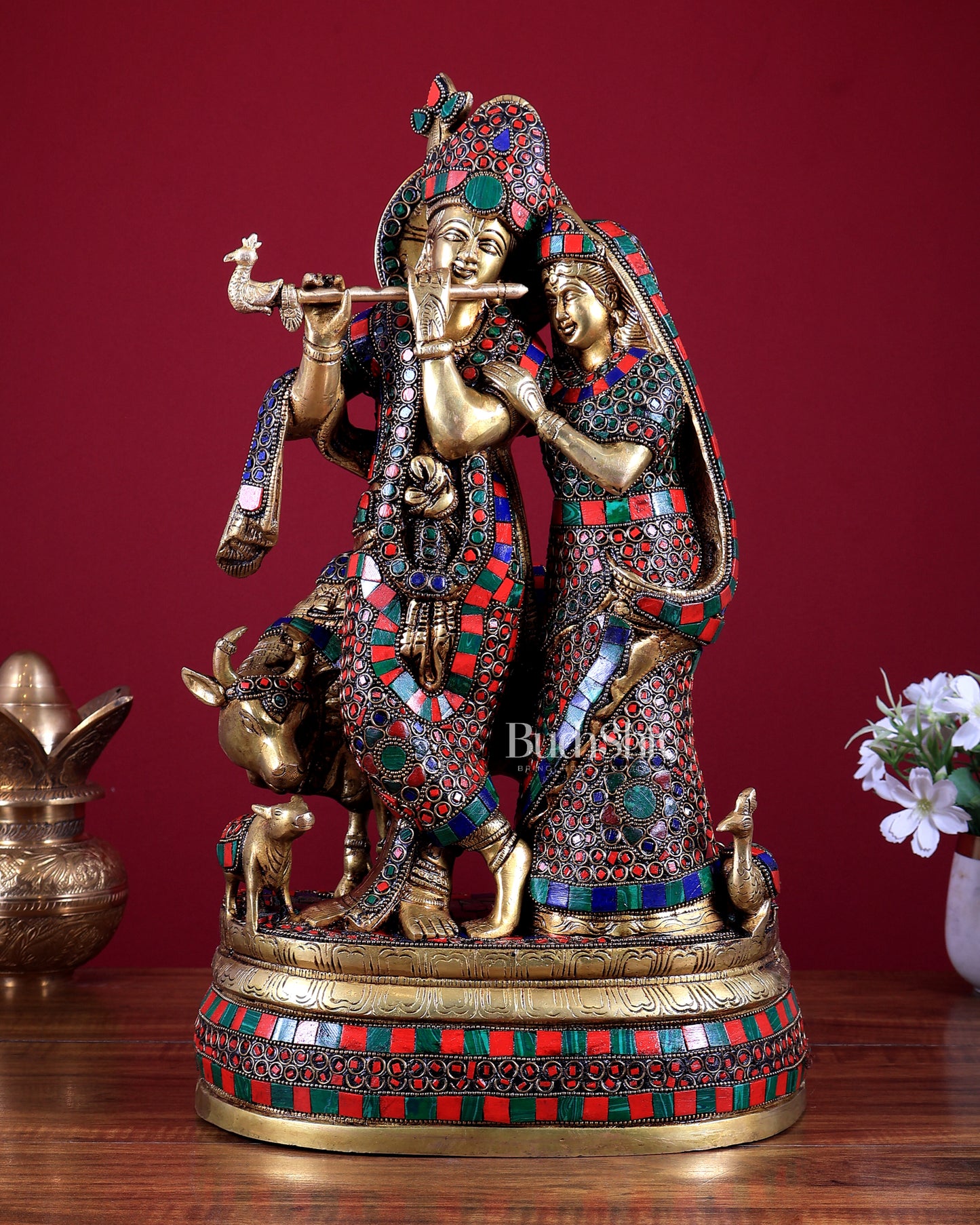 Brass Radha Krishna with Cow and calf 18 inch