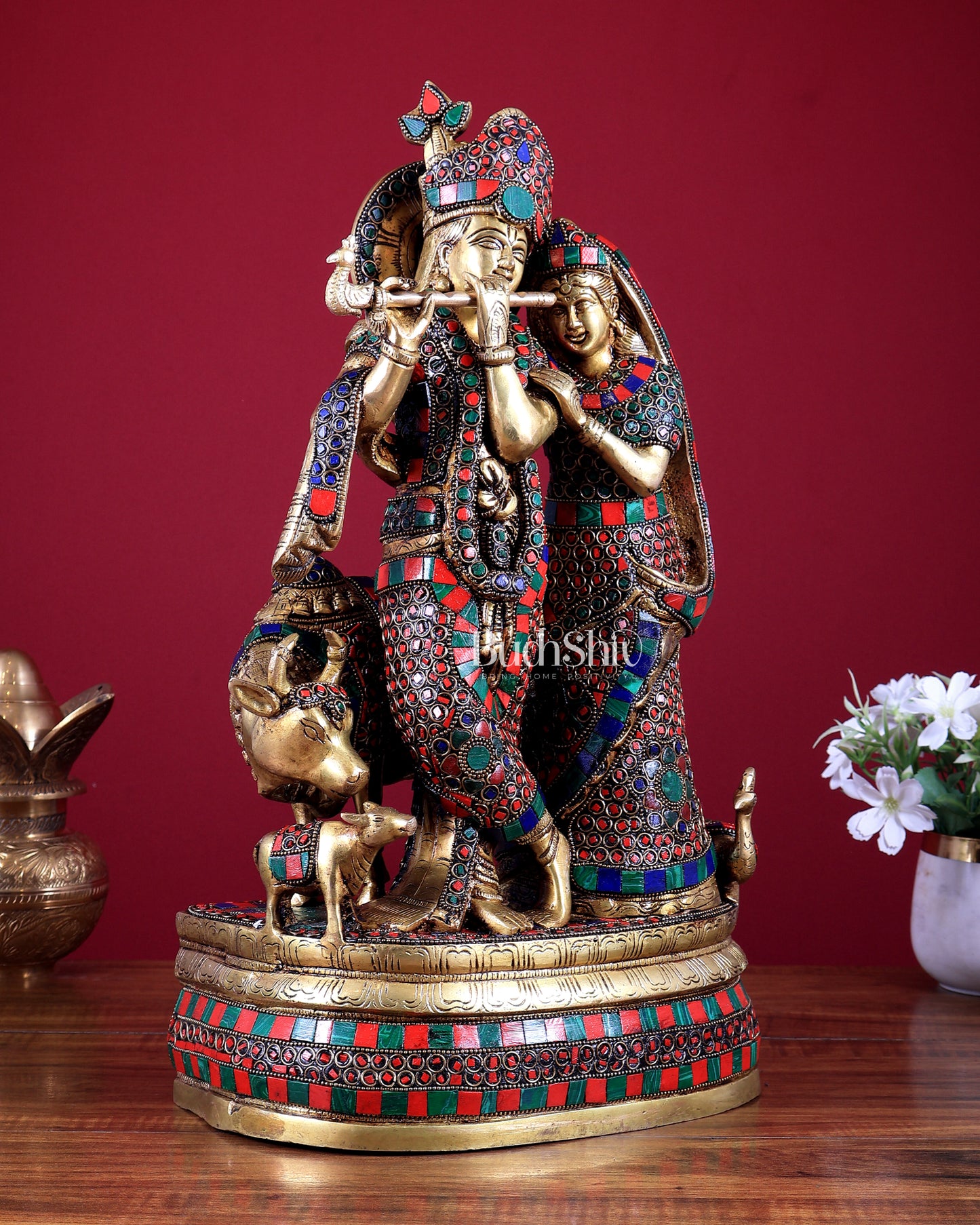Brass Radha Krishna with Cow and calf 18 inch