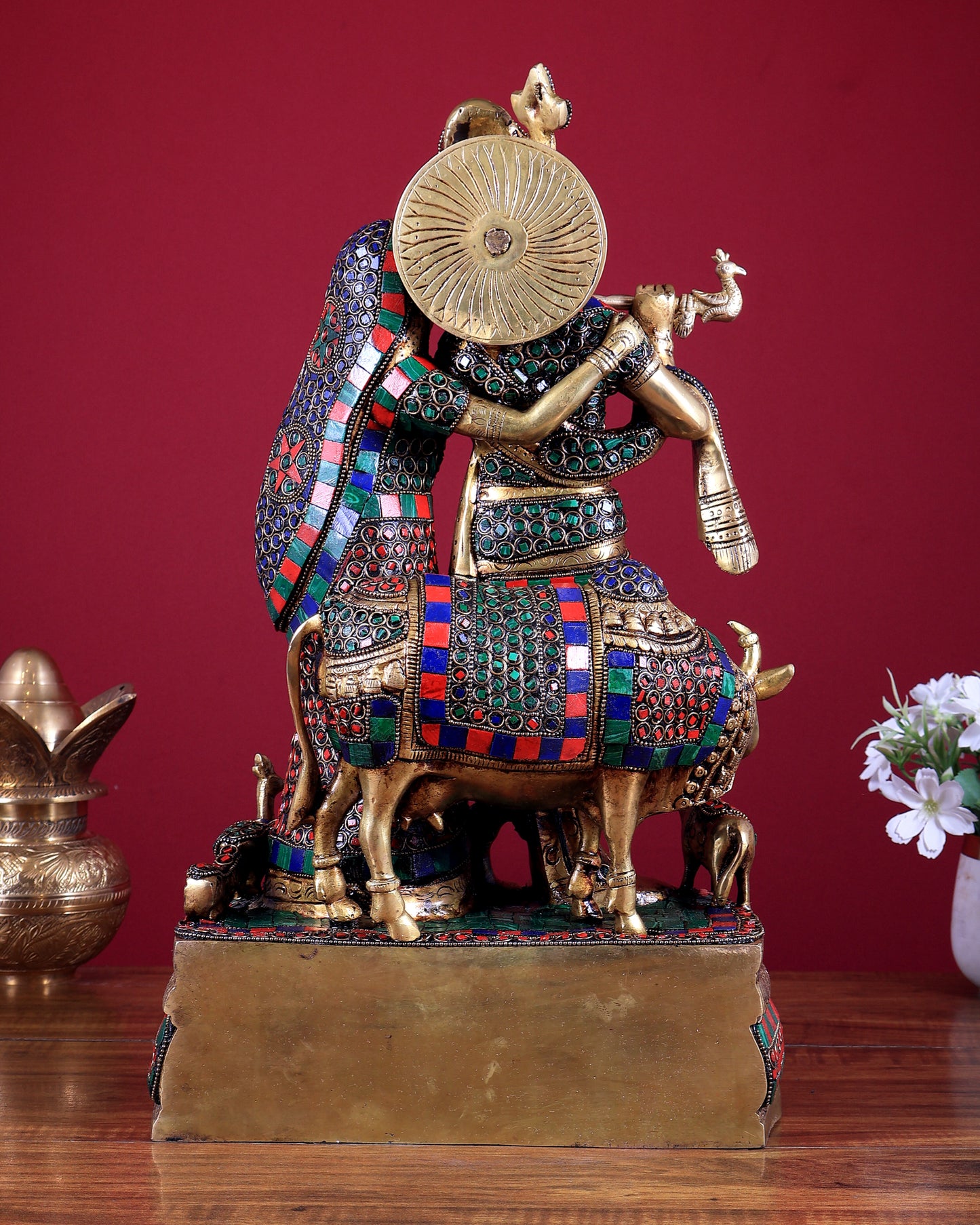 Brass Radha Krishna with Cow and calf 18 inch