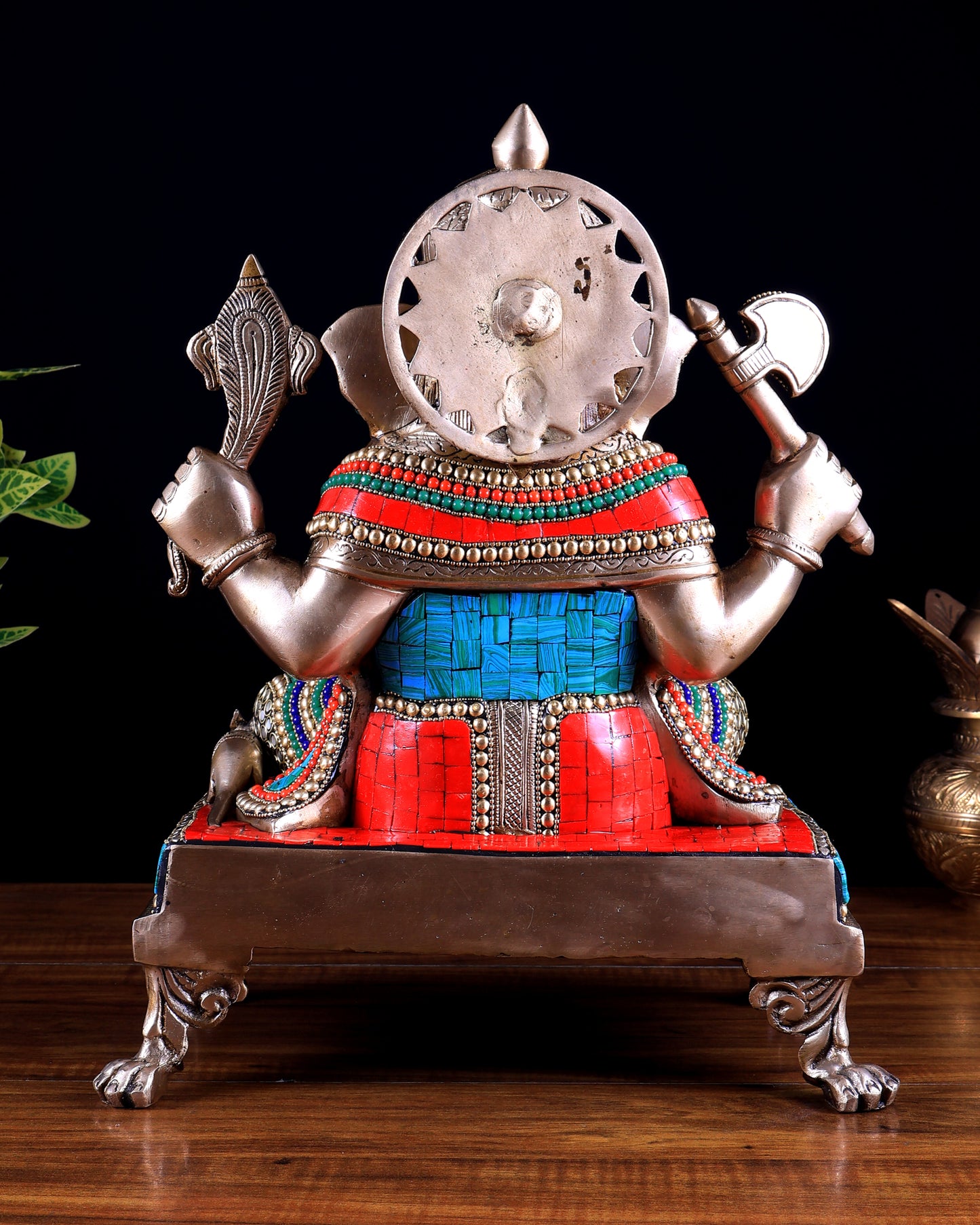 Brass Dagduseth Ganapati Statue 14" with stonework