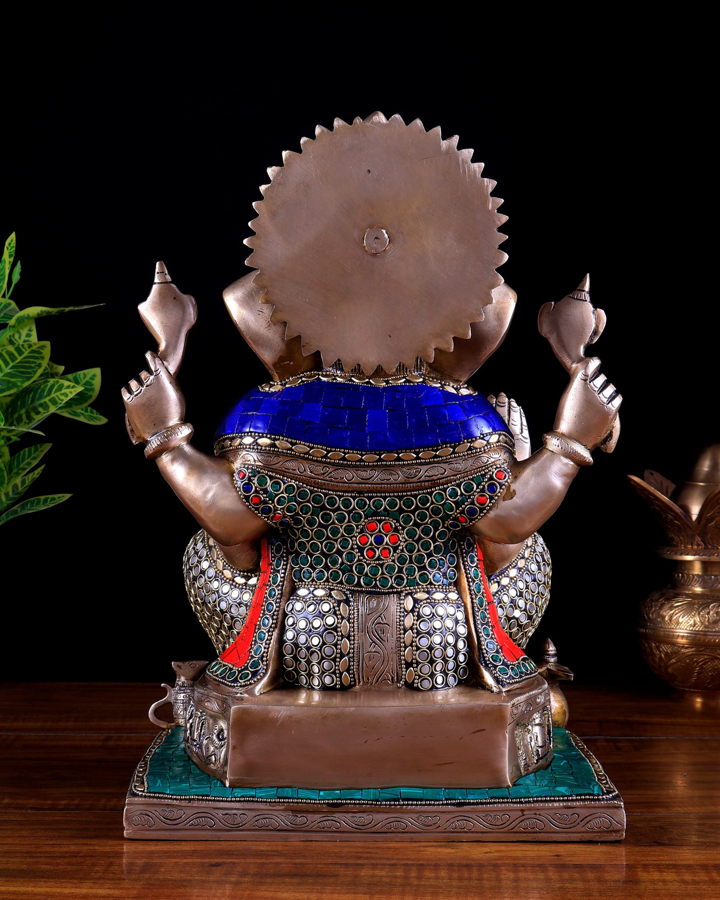 Brass Ganesha Statue with Ashtavinayak Engraving - 13 inch stonework