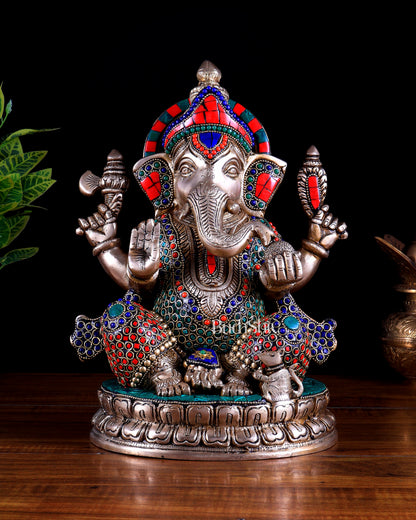 Brass Lord Ganesha Statue - 12.5 Inch Stonework