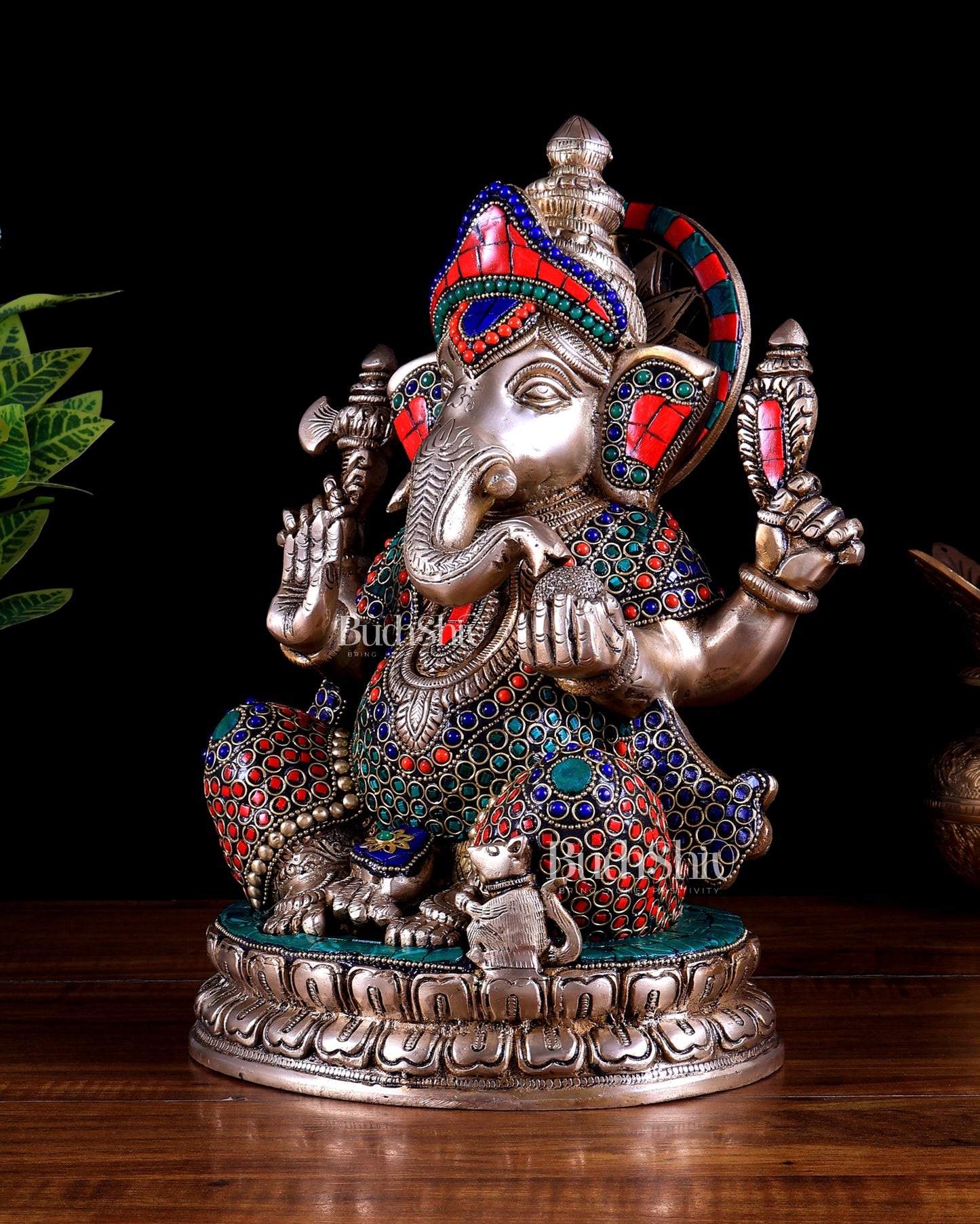 Brass Lord Ganesha Statue - 12.5 Inch Stonework