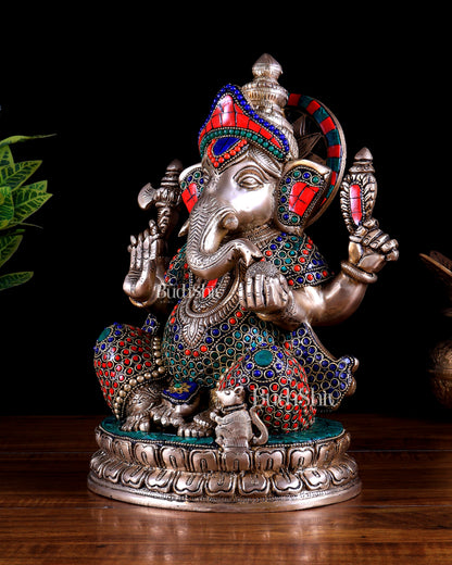 Brass Lord Ganesha Statue - 12.5 Inch Stonework