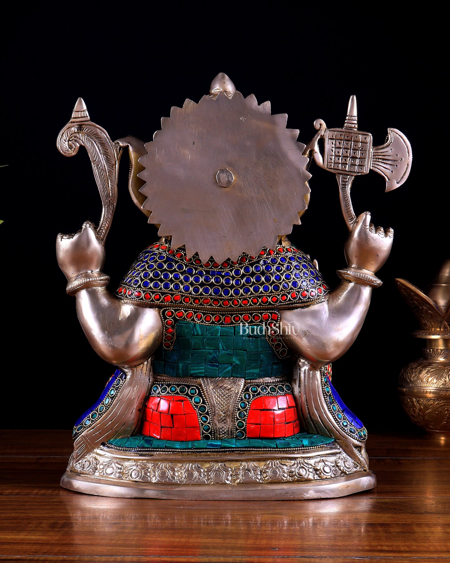Superfine Brass Ganesha Statue - 12" with stonework
