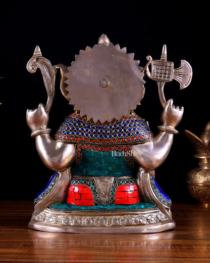 Superfine Brass Ganesha Statue - 12" with stonework