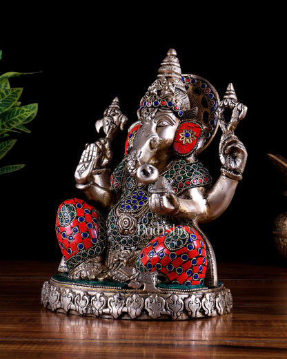 Brass Lord Ganesha Statue with Oval Base 10" multicolour