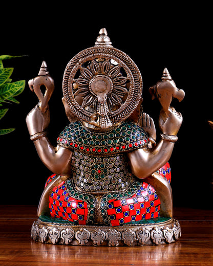 Brass Lord Ganesha Statue with Oval Base 10" multicolour
