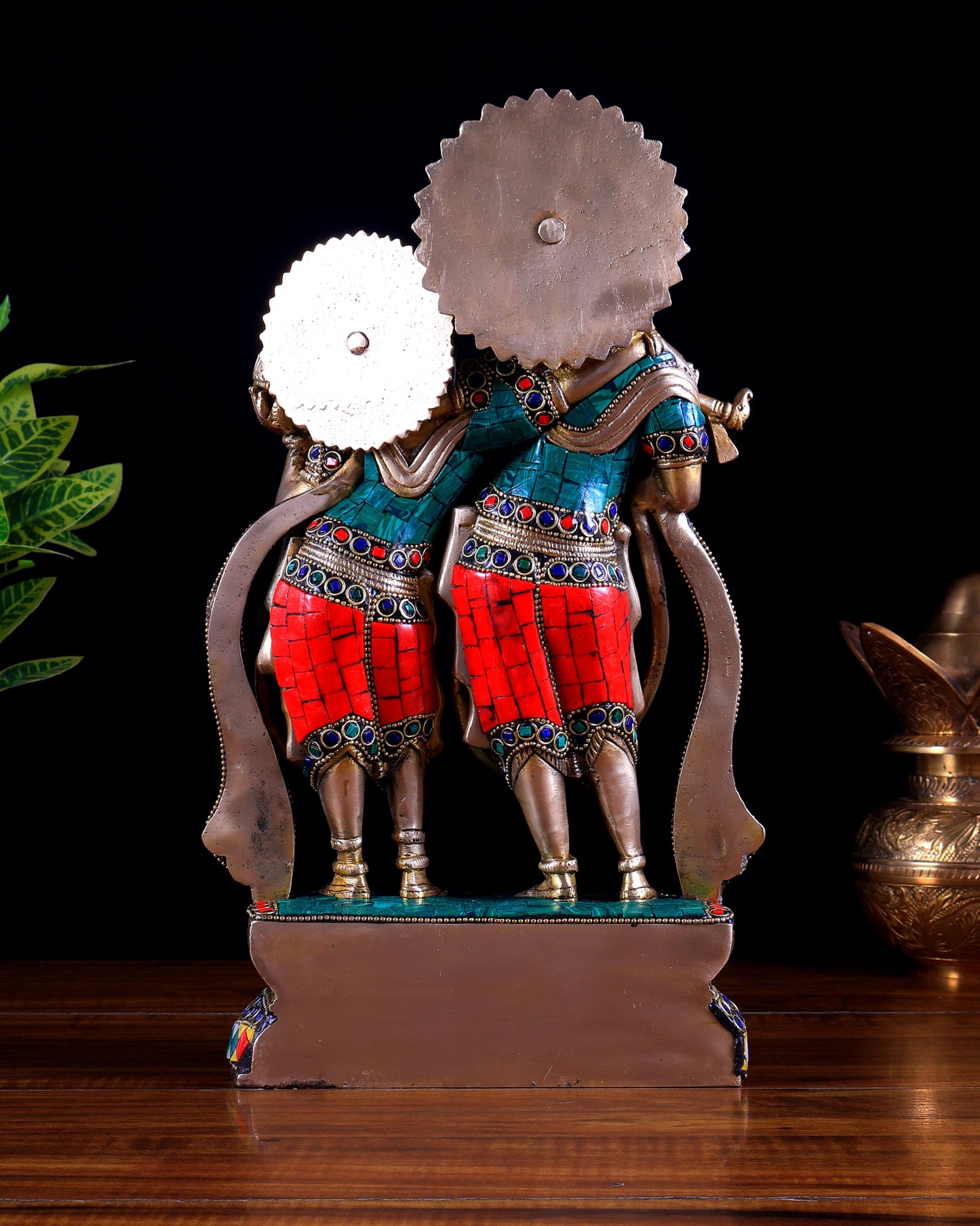 Superfine Brass Radha Krishna Idol - 12 Inch Stonework