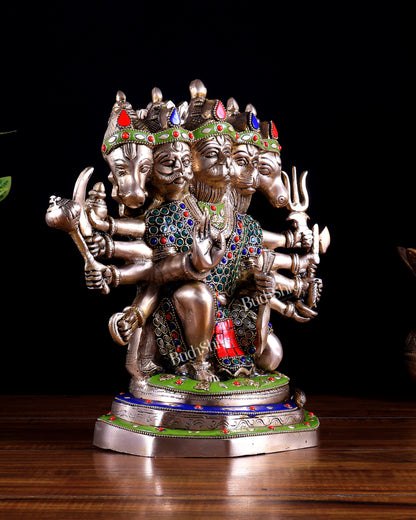 Brass Panchmukhi Hanuman Statue - 11" stonework